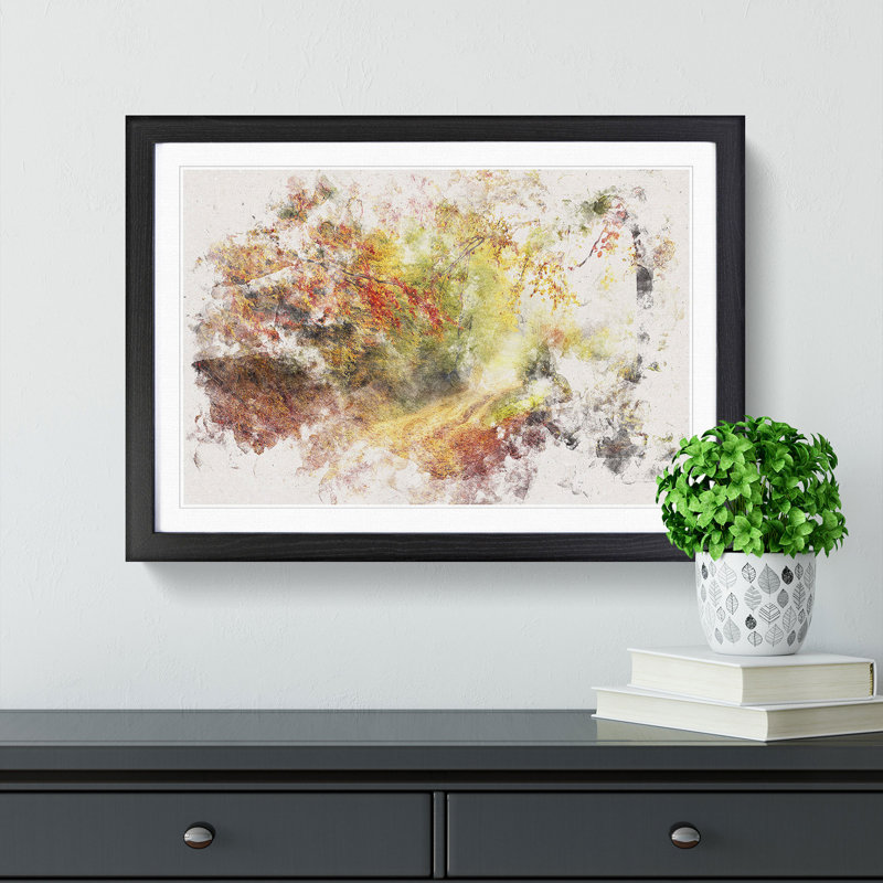 Autumn Forest Watercolour - Picture Frame Graphic Art Print, 36cm H x 48cm W x 2cm D, Black Framed