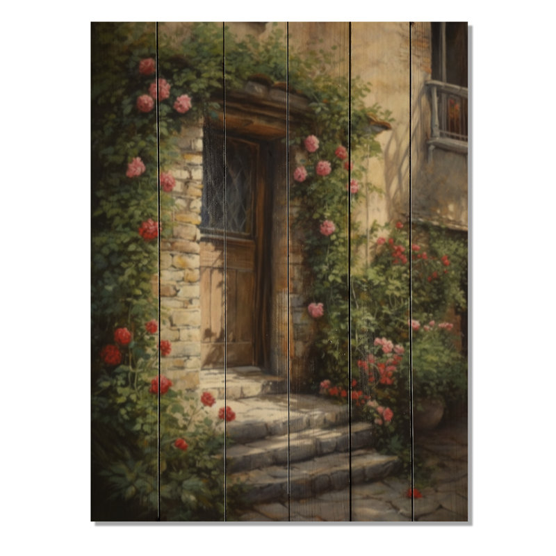 Porte de village remplie de fleurs I sur bois, H 20 po x l 10 po x P 0,78 po