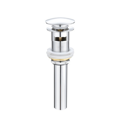Bonde de lavabo escamotable avec trop-plein, 6,5 x 6,5 x 9 cm, en métal massif monobloc, fini chrome poli, pour lavabos de salle de bain standard.