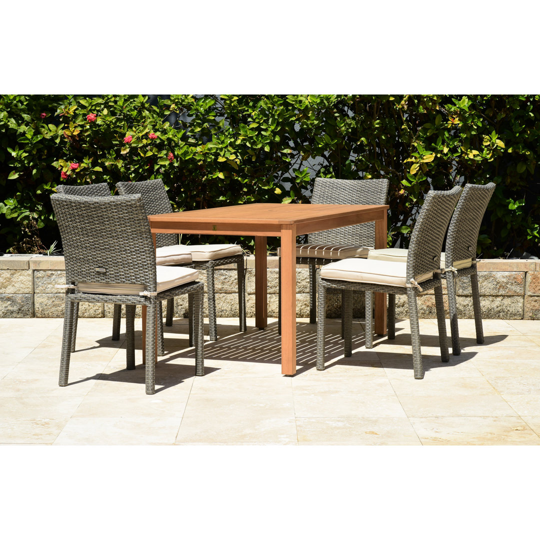 Anautica 7 Piece Teak Finish Outdoor Furniture Dining Set with Cushions Lark Manor™