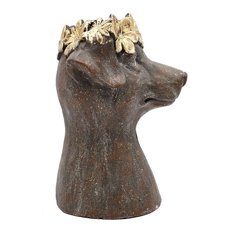 Statue de 9,3 x 9,3 x 13 po en forme de chien avec brume texturée, 9,3 x 9,3 x 13 po, oxyde de magnésium, 1 pièce, statue, brun et or