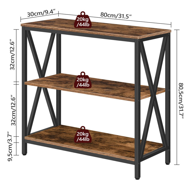 Sofa Console Table, 3 Tier Narrow Side Table With Open Shelves, Rustic Brown