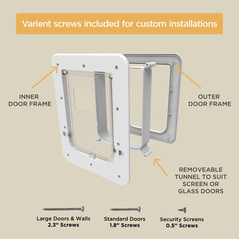 Small White Polycarbonate Pet Door with Lock for Cats and Dogs