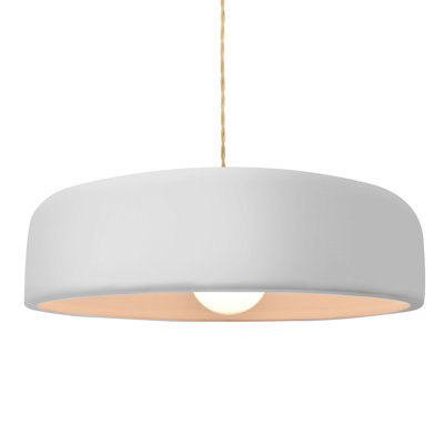Radiance - Spire 1-Light Pendant - Gloss White (outside and inside of fixture) - Brushed Nickel - 16"W x 4.5"H - Dedicated LED - Beige Twist Cord