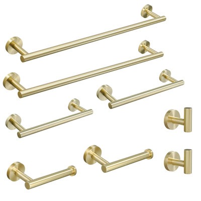 8 Pieces Bathroom Hardware Accessories Set Towel Bar Set Wall Mounted Stainless Steel Brushed Gold