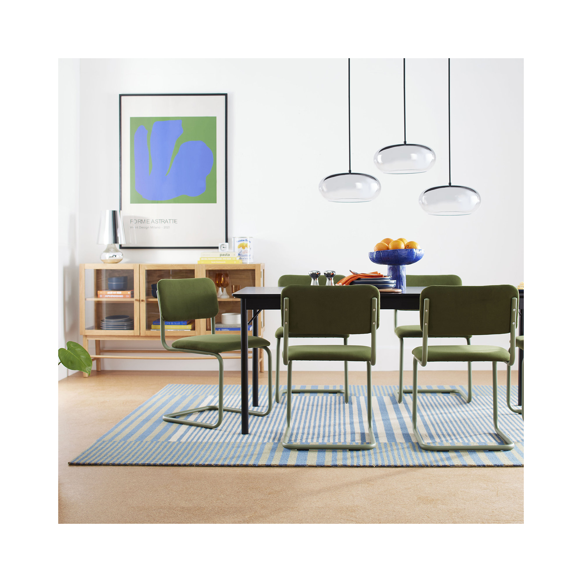 Forme Astratte Blue & Green by Romina Gadler, 50" H x 35" W x 1.25" D, Black Framed Paper
