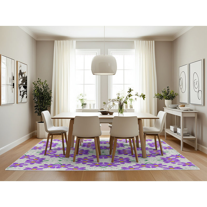 Tapis mauve/vert à tisser électrique, Rectangle 7 pi x 10 pi