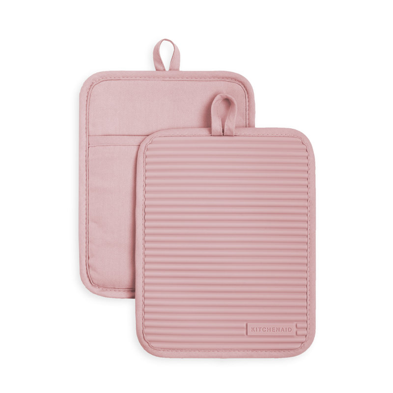 KitchenAid Ribbed Soft Silicone Potholder, Dried Rose