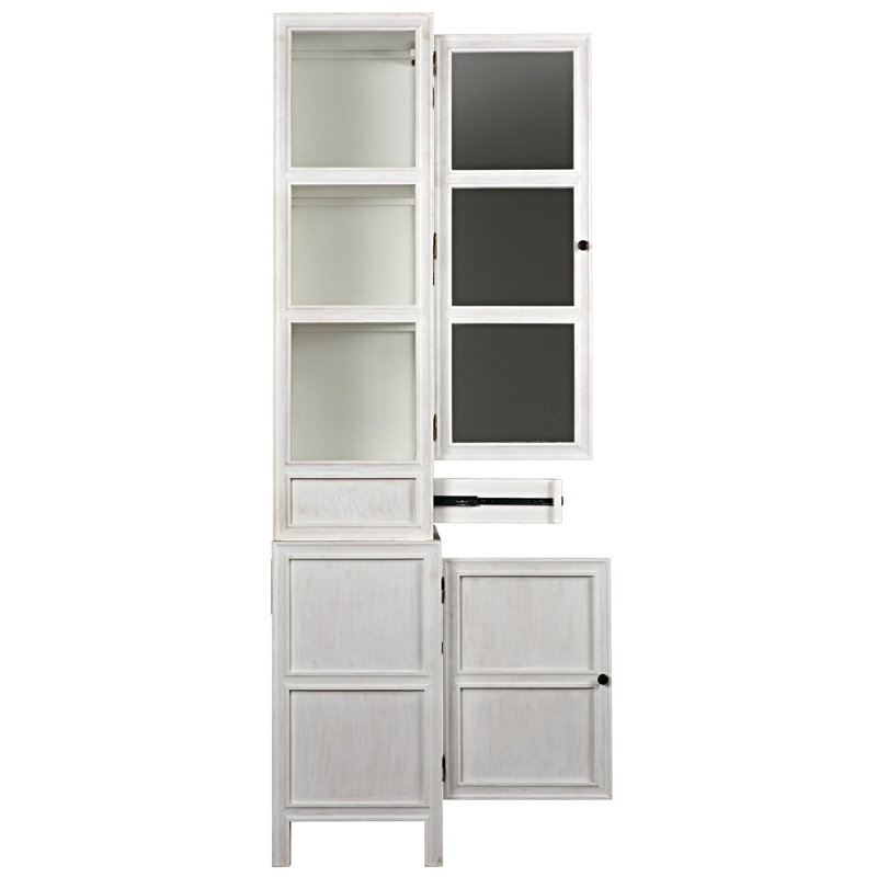 Colonial Solid Wood China Cabinet, White Wash