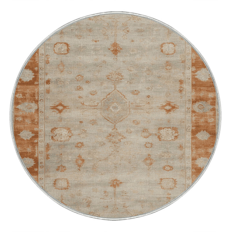 Tapis beige surteint lavable à la machine, Rond 5 pi