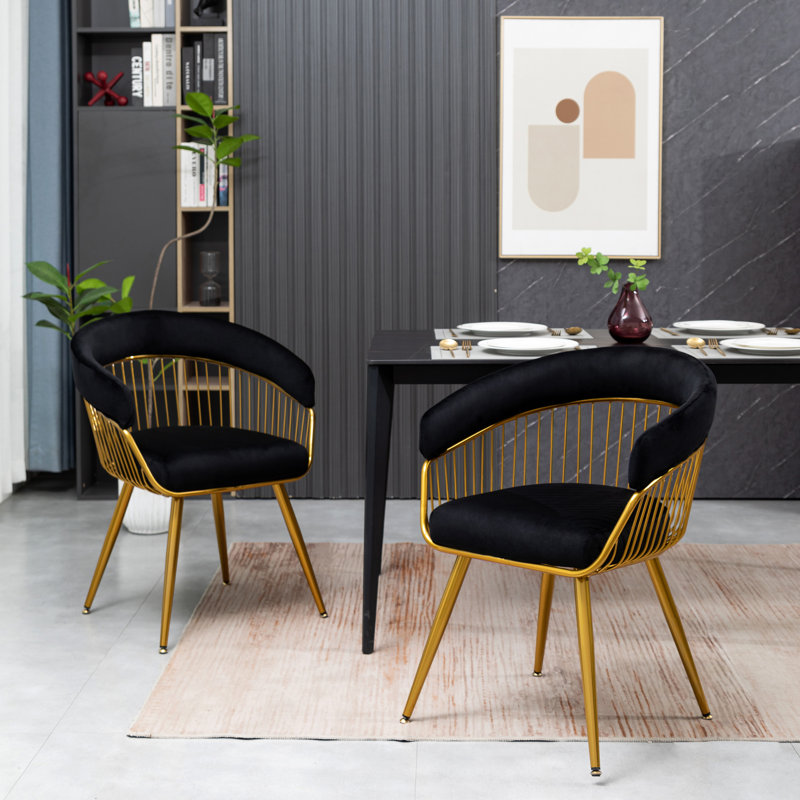 Modern Mid Century Dining Chair, Upholstered Velvet Dining Room Chairs with Metal Legs for Makeup/Living Room, Black