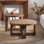 Ensemble de tables basses rondes en bois massif rétro noyer