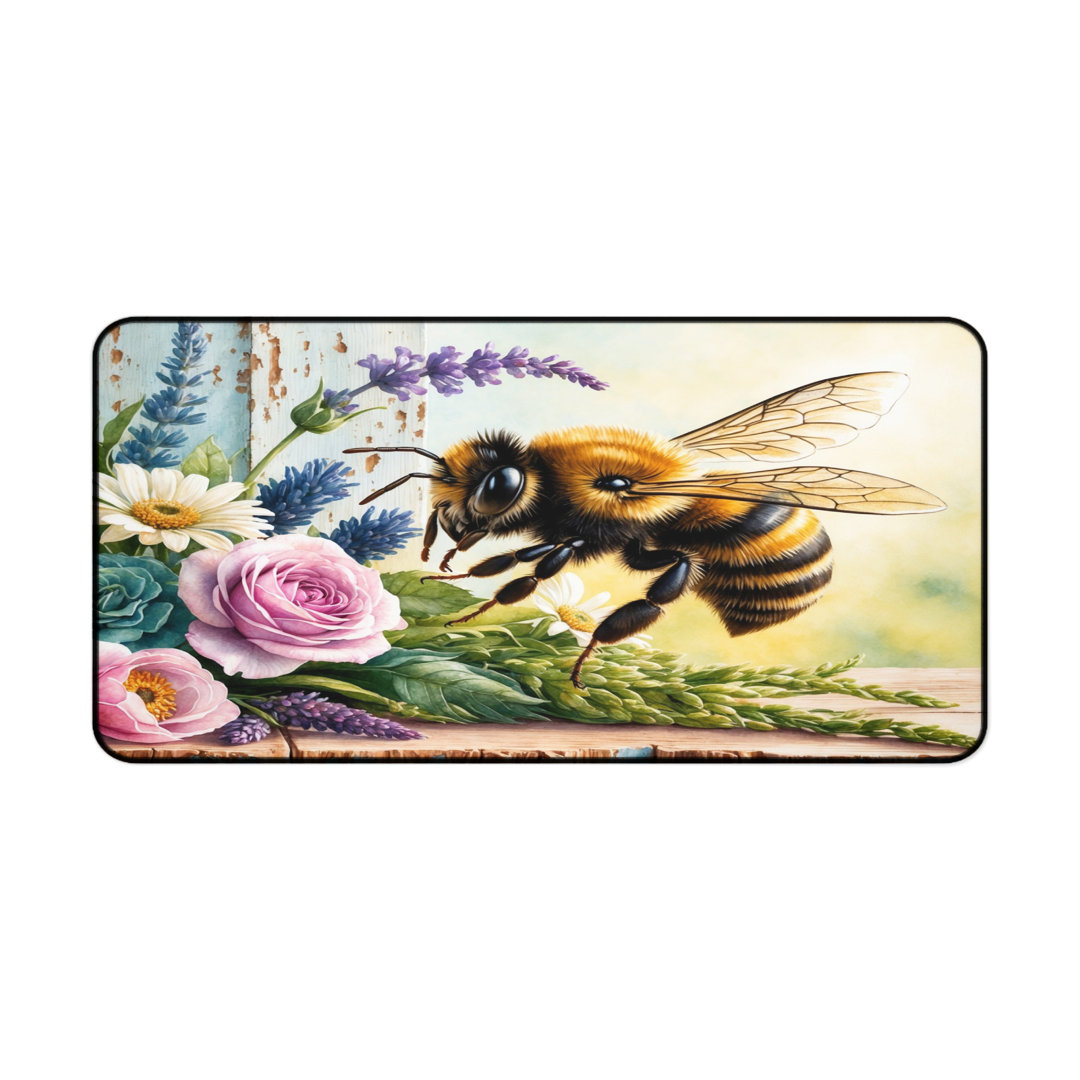 Watercolor Bumblebee Flowers Desk Mat