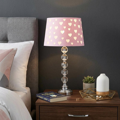 Lampe de table 22 "en cristal avec abat-jour rose et blanc