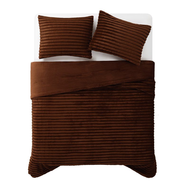 Ensemble d'édredon en velours Frye, King comforter Set, Brown