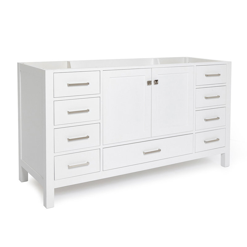Cambridge 60'' W Single Bathroom Vanity Base, Brushed Nickel, White