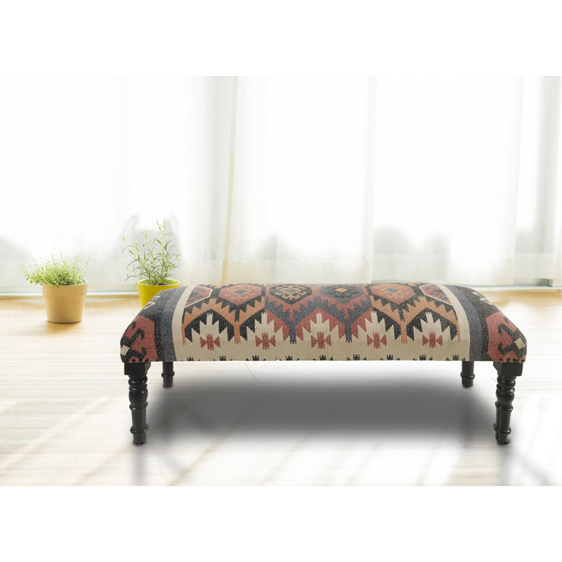 Southwestern Multicolor Fabric Upholstered Backless Bench with Wood Legs