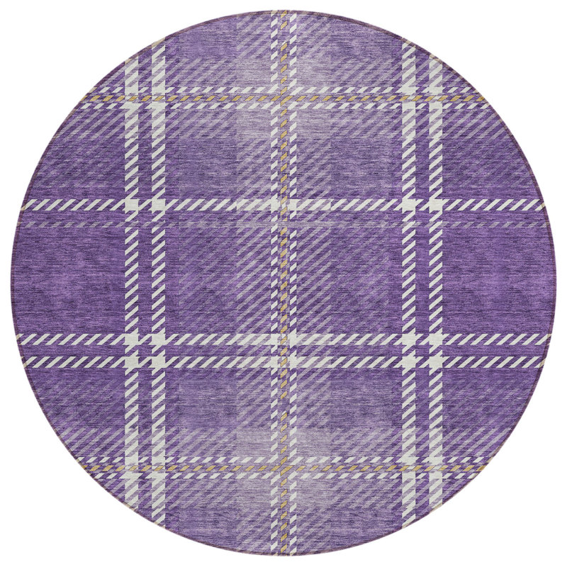Tapis rond lavable à carreaux mauve et doré 8 pi