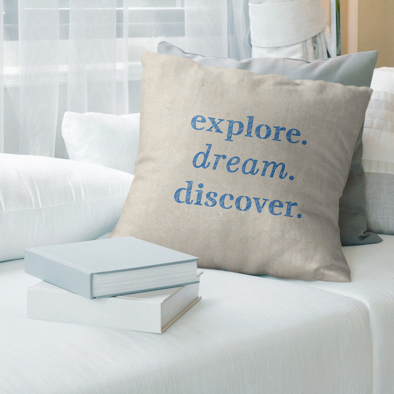 Coussin Handjet, 14 po x 14 po, Beige/bleu, Housse de coussin seulement - sans coussin