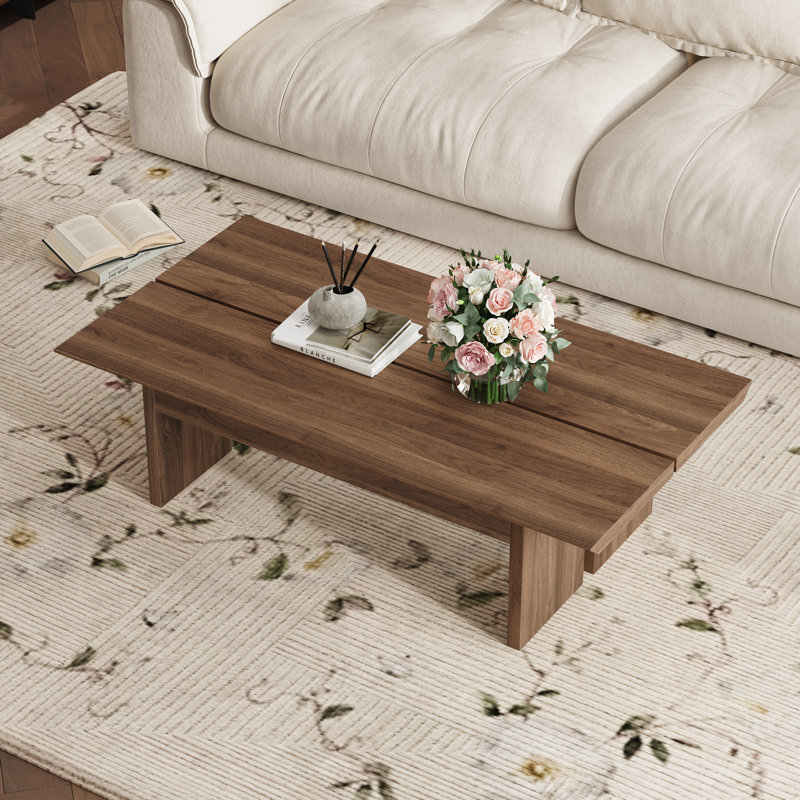 Table basse de 47,24 po à profil bas, table basse rectangulaire en bois aggloméré, table basse de salon 2 pièces, table basse de style campagne moderne pour le salon
