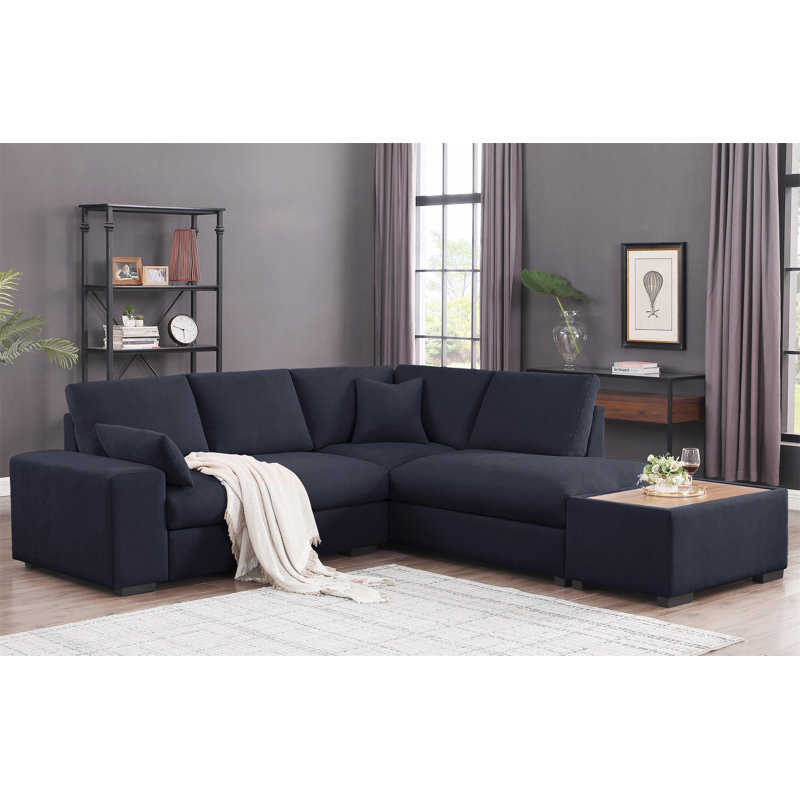 100"W Sectional Sofa With Right Facing Chaise And Console Ottoman