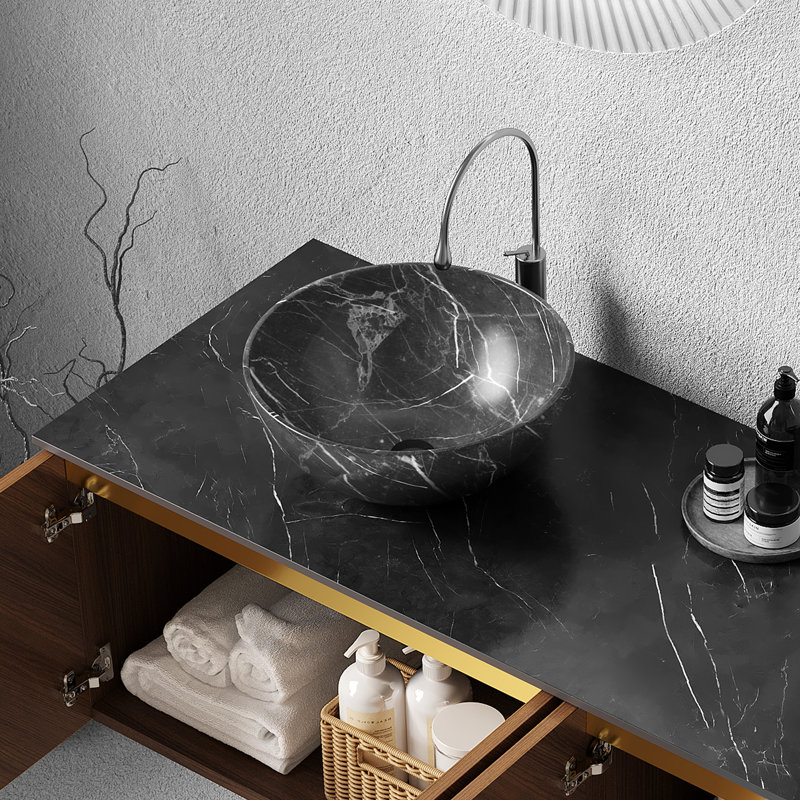Lavabo de salle de bain en céramique 14 "avec motif de pierre en noir 14"