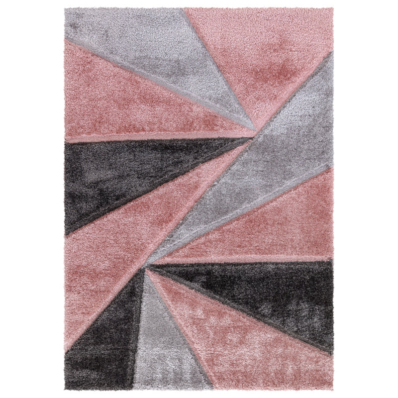 Shaggy Geometric Rug – 100% Polyester Soft Pile Carpet, Colourfast, Water & Soil Repellent, Anti-Static Modern Living Room Rug
