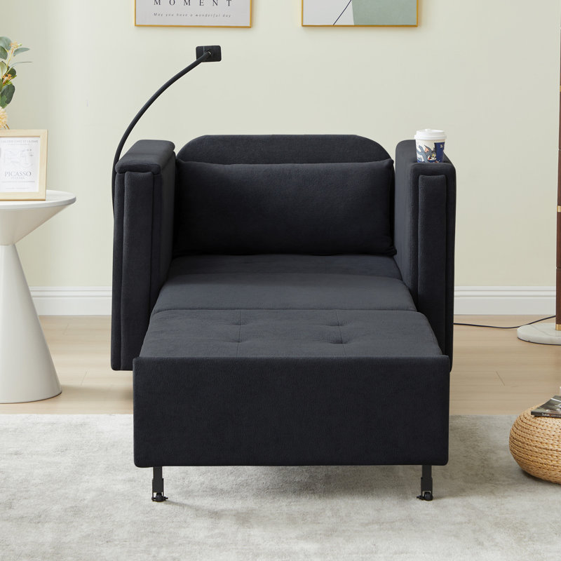 3-In-1 Convertible Sleeper Chair Bed, Black