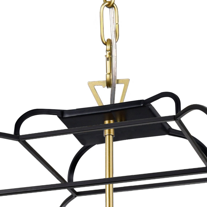 6 Light 20-Inch Candelabra Chandelier, Adjustable Chain, Black Frame with Satin Gold Finish – Modern Rustic Lighting for Kitchen Island, Dining Room, or Foyer