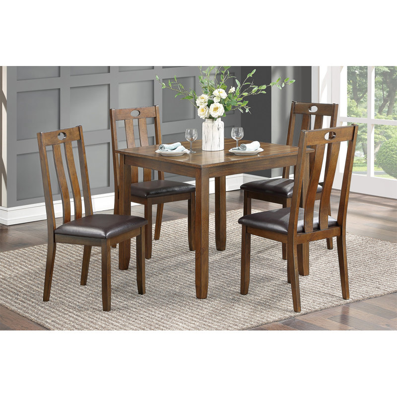 Ensemble de salle à manger 5 pièces de style transitionnel avec table en placage d'acacia et 4 chaises rembourrées pour des repas confortables et confortables