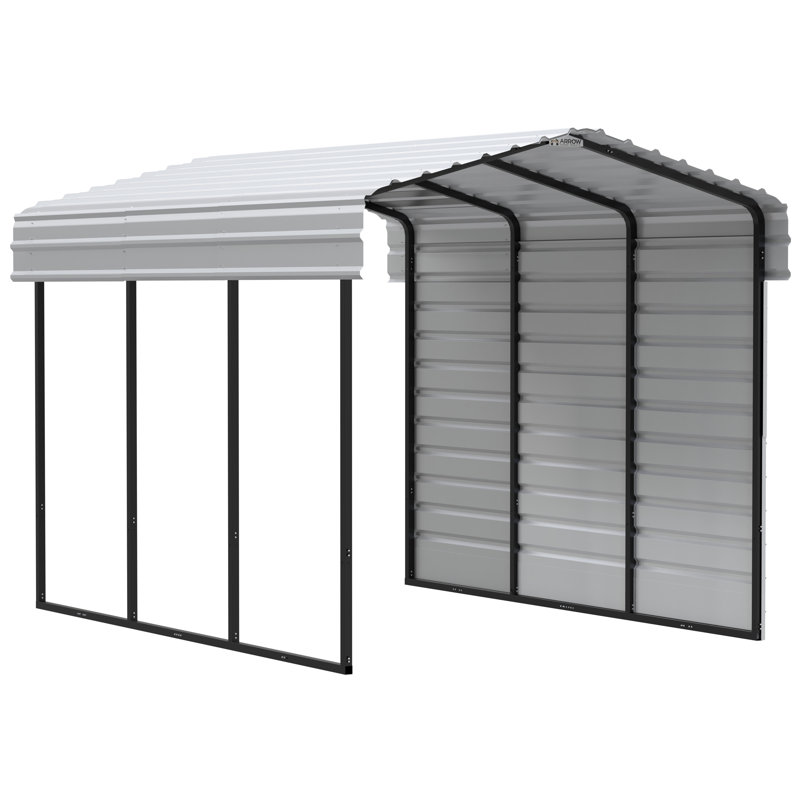 Abri d'auto en acier avec 1 paroi latérale Arrow, H 123,15 po x l 120 po x P 183,25 po, Blanc