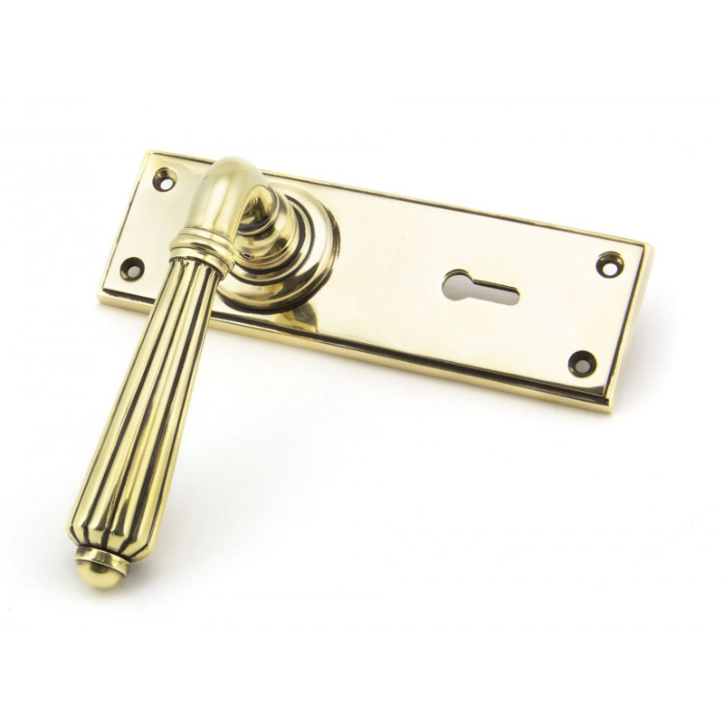Hinton Lock Door Handle Kit, Aged Brass