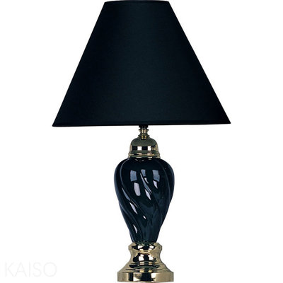 Lampe de table en céramique de 22 po de haut, en forme d'urne avec finition noire, abat-jour en lin