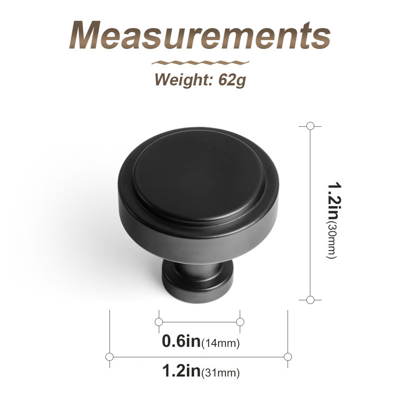 1.2'' Diameter Circle Knob Multipack, Black, 1.2"