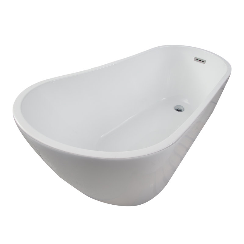 Lorenzo 60'' x 27.5'' Freestanding Soaking Acrylic Bathtub, Polished Chrome