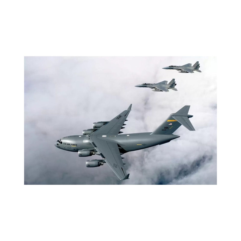 F-15B Eagles Escort The First Hawaii-Based C-17 Globemaster III To Its Home II - Wrapped Canvas Print