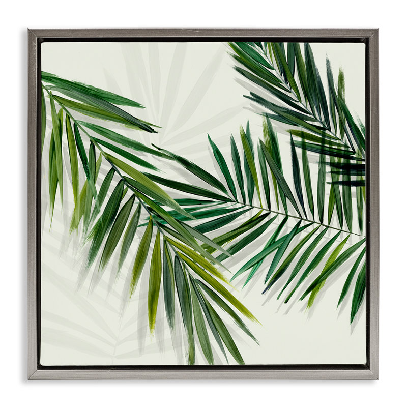 "Tropical Palms with Shadows", art mural encadré flottant par Hannah Dawson, H 25 po x l 25 po, Cadre flottant gris lustré