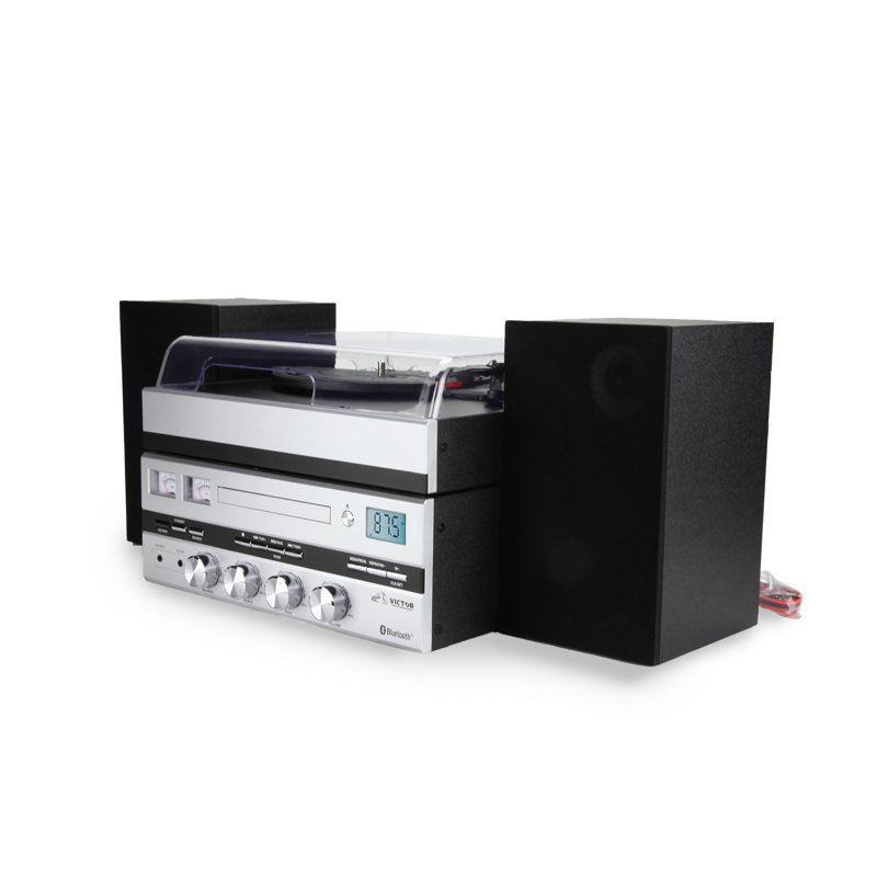 5-in-1 Music Center with Bluetooth Record Player, CD Player, FM Radio & Detached Speakers