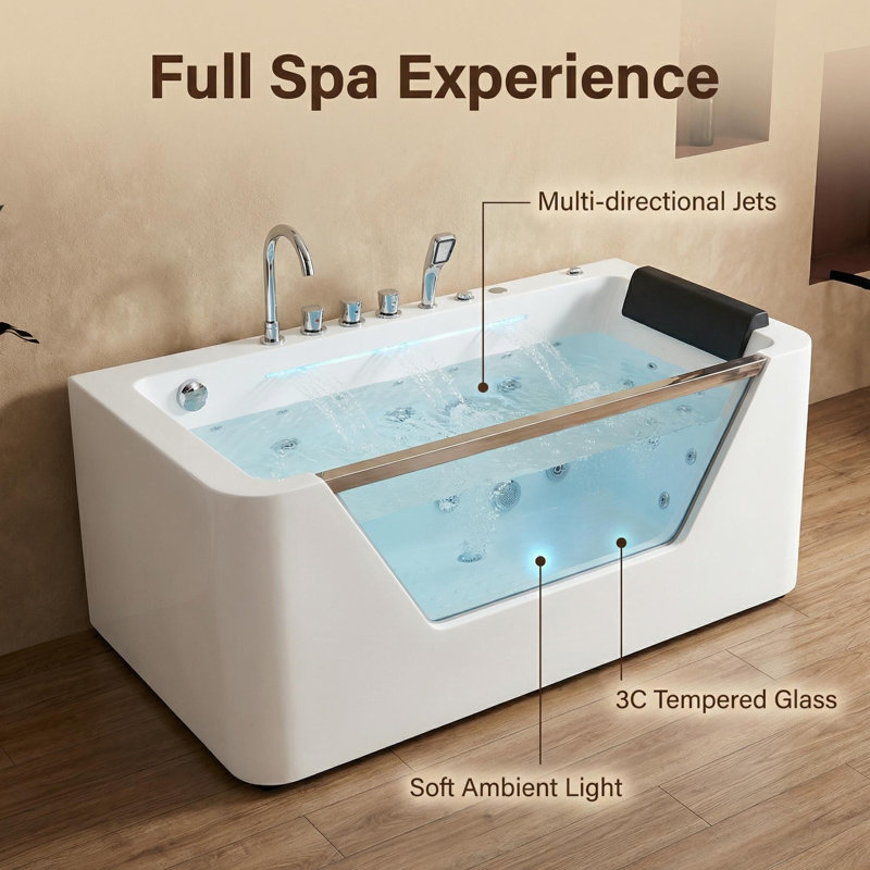 67" Freestanding Whirlpool Bathtub with 7 Jets Hydrotherapy Massage Tub