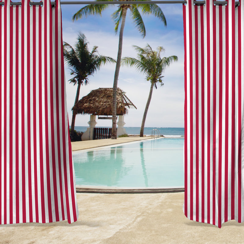 Solid 54" x 84" Grommet Semi-Sheer Outdoor Curtain Panel, Striped Black, 54" W x 84" L