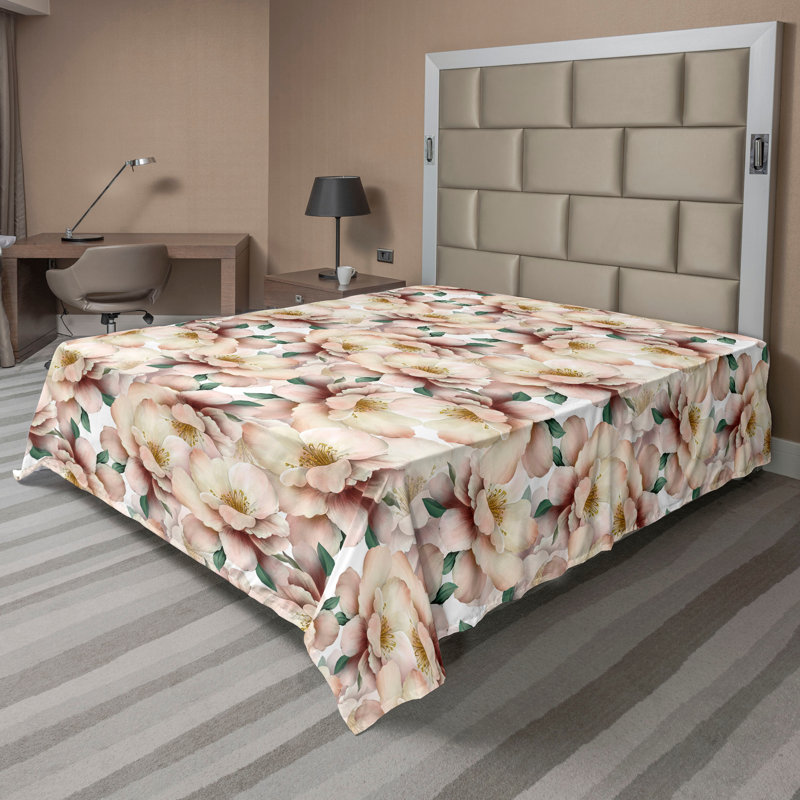 Ambesonne Flowers Flat Sheet Nostalgia Farmhouse, Reseda Green Blush Grey