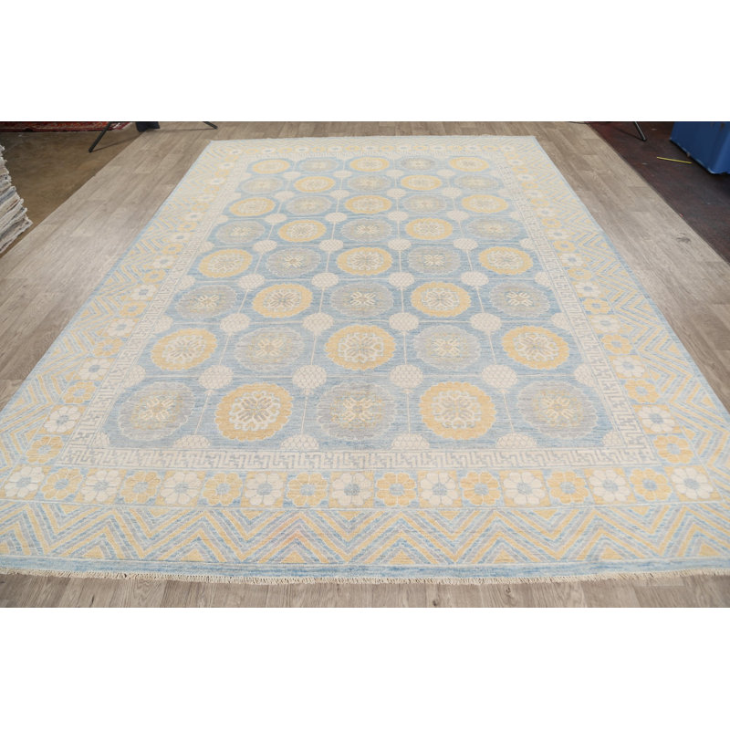Tapis décoratif en laine noué à la main de conception unique New Age Khobrun/Ivoire 8 pi 11 po x 12 pi 1 po