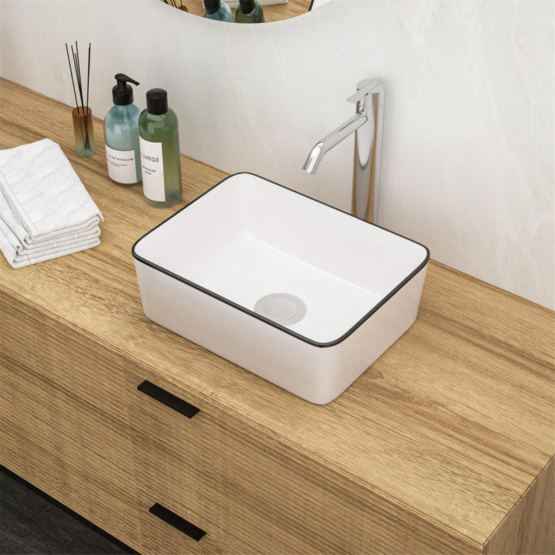 Lavabo classique en céramique, vasque rectangulaire pour salle de bain, restaurant, bureau, Blanc/Noir