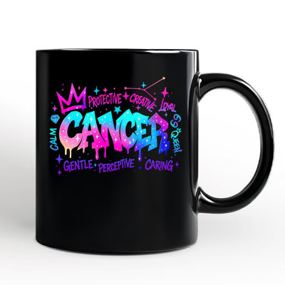 Cancer Graffiti Zodiac Mug, Street Style Astrology Horoscope Gift with Custom Name