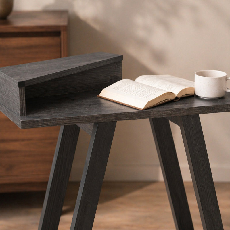Console contemporaine deux tons avec deux tablettes noires et grises, Gris / gris, Gris, Gris