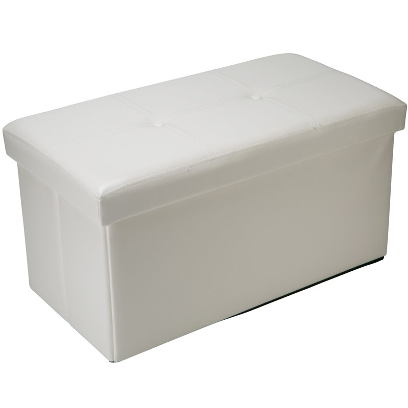 Ivory Faux Leather Folding Storage Footstool, 30x15x15