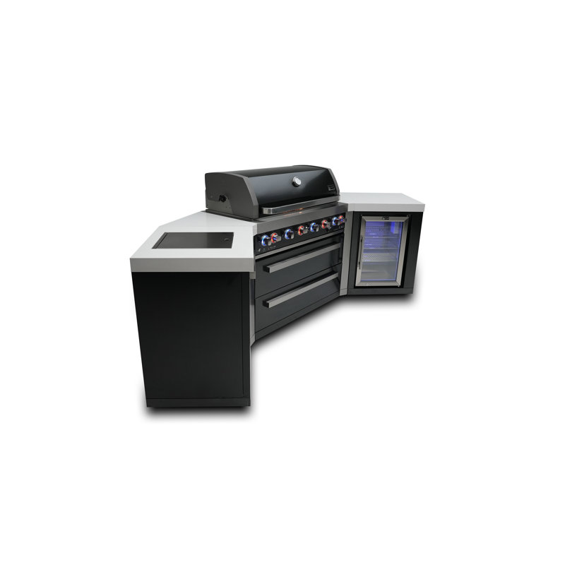 Mont Alpi Mai805-bss45fc 44-inch 6-burner 115000 Btu 45 Degree Black Stainless Steel Gas Outdoor Kitchen Bar Island Grill With Fridge Cabinet + Infrared Side & Rear Burner