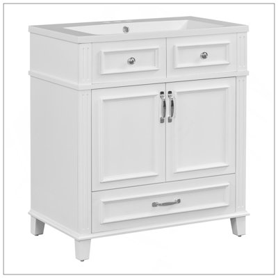 Meuble-lavabo de haute qualité de 30 po avec lavabo en résine, armoire de rangement en bois massif avec portes à fermeture douce, style rétro