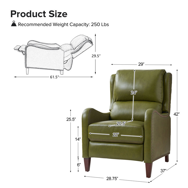 Fauteuil inclinable en cuir Beecher 28,75 po, Cuir pleine fleur olive