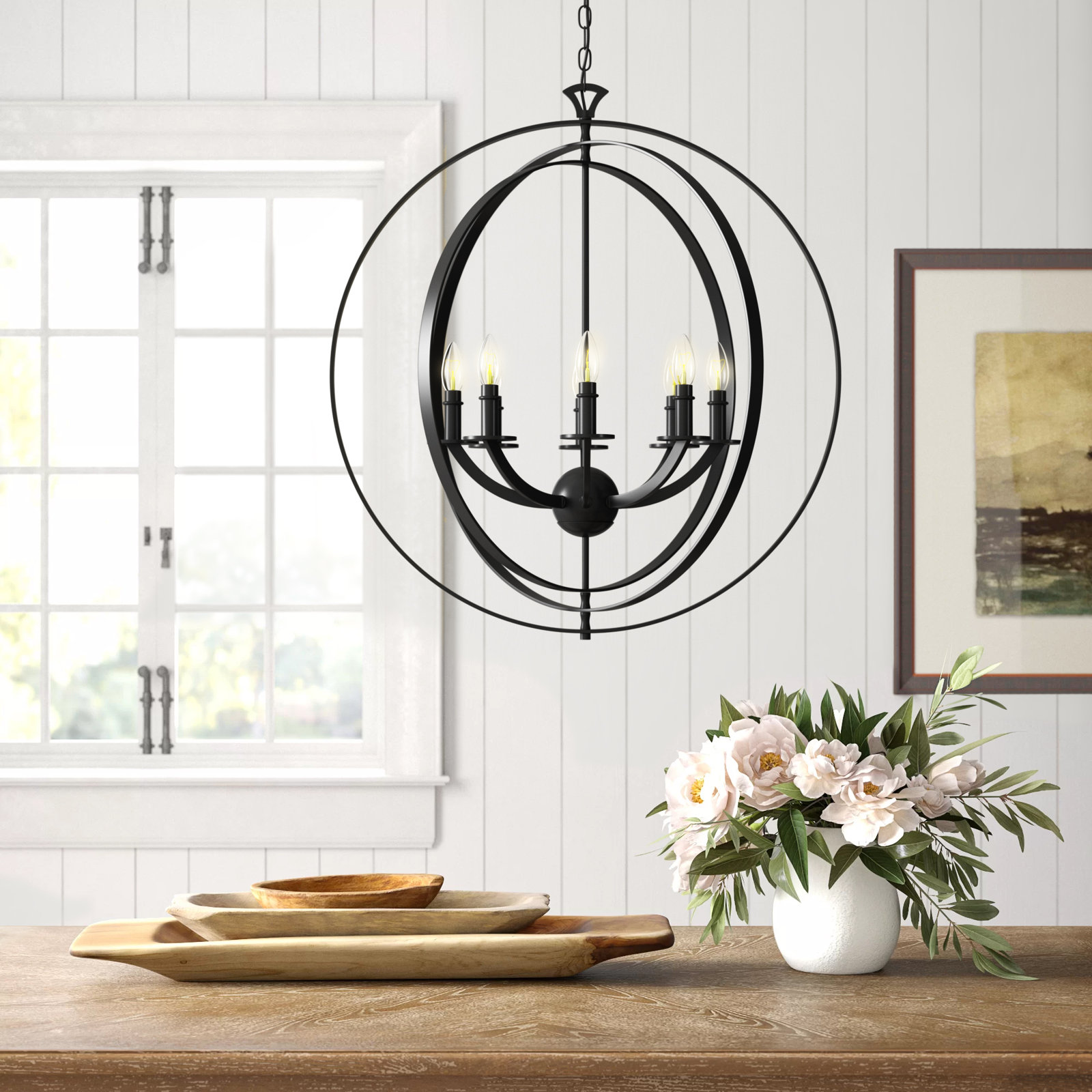 Devos 6 - Light Metal Dimmable Globe Chandelier, Classic Bronze